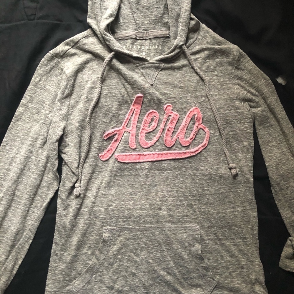 Grey and pink Aeropostale drawstring hoodie